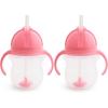 imageMunchkin Any Angle Sippy Cups for Toddlers Spill Proof Weighted Straw Cup with Transition Handles for Babies 6 Months and Up 2 Pack BlueGreenPink