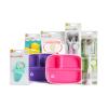 imageMunchkin New Beginnings Baby Gift Set Includes Feeding Utensils Divided Plates Bottle Brush Bath Toy and Teether BluePink