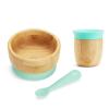 imageMunchkin Bambou Open Training Cup Suction Bowl and Spoon Set for Babies and Toddlers NonToxic Bamboo and FoodGrade Silicone