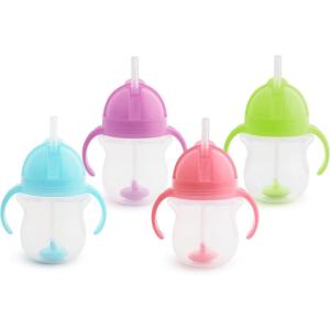imageMunchkin Any Angle Sippy Cups for Toddlers Spill Proof Weighted Straw Cup with Transition Handles for Babies 6 Months and Up 2 Pack BlueGreenBlueGreenPinkPurple