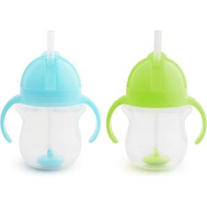 imageMunchkin Any Angle Sippy Cups for Toddlers Spill Proof Weighted Straw Cup with Transition Handles for Babies 6 Months and Up 2 Pack BlueGreenBlueGreen