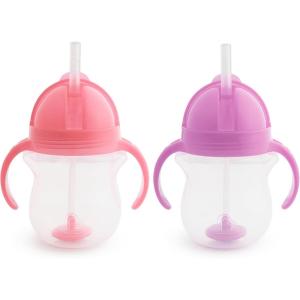 imageMunchkin Any Angle Sippy Cups for Toddlers Spill Proof Weighted Straw Cup with Transition Handles for Babies 6 Months and Up 2 Pack BlueGreenPinkPurple