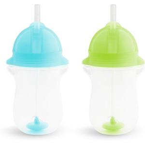 imageMunchkin Any Angle Weighted Toddler Straw Cups with Click Lock Lid 10 Ounce 2 Pack PinkPurpleBlueGreen