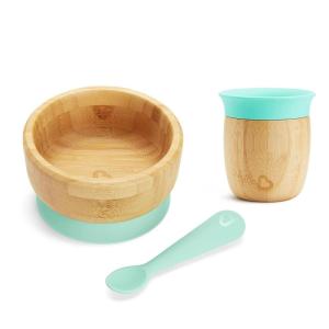 imageMunchkin Bambou Open Training Cup Suction Bowl and Spoon Set for Babies and Toddlers NonToxic Bamboo and FoodGrade Silicone