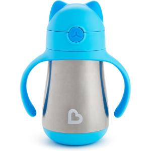 imageMunchkin Cool Cat Sippy Cup for Toddlers Stainless Steel Straw Cup 8 Ounce PurpleBlue