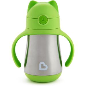 imageMunchkin Cool Cat Sippy Cup for Toddlers Stainless Steel Straw Cup 8 Ounce PurpleGreen