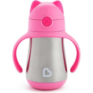 imageMunchkin Cool Cat Sippy Cup for Toddlers Stainless Steel Straw Cup 8 Ounce PurplePink