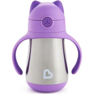 imageMunchkin Cool Cat Sippy Cup for Toddlers Stainless Steel Straw Cup 8 Ounce PurplePurple