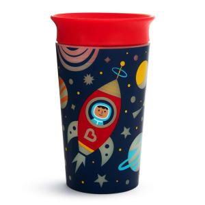 imageMunchkin Glow in The Dark Toddler Sippy Cup with Miracle 360 Spoutless Spill Proof Drinking Edge 9 Ounce Astronaut RedAstronaut