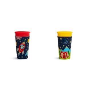 imageMunchkin Glow in The Dark Toddler Sippy Cup with Miracle 360 Spoutless Spill Proof Drinking Edge 9 Ounce Astronaut RedMulticolor