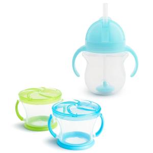 imageMunchkin Happy Snacker Toddler Cups and Snack Containers  7oz Any Angle Weighted Straw Trainer Cup and 9oz Snack Catchers GreenBlueBlueGreen