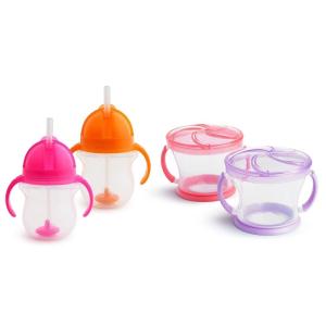 imageMunchkin Happy Snacker Toddler Cups and Snack Containers  7oz Any Angle Weighted Straw Trainer Cup and 9oz Snack Catchers GreenBluePurplePink