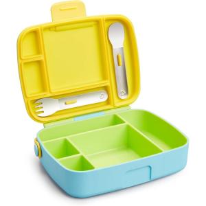 imageMunchkin Lunch Bento Box for Kids and Toddlers Includes Stainless Steel Utensils BPAFree 18 Months and Up BlueGreenYellowGreen