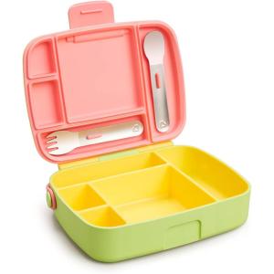 imageMunchkin Lunch Bento Box for Kids and Toddlers Includes Stainless Steel Utensils BPAFree 18 Months and Up BlueGreenYellowYellow