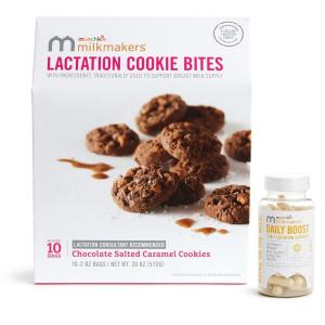 imageMunchkin Milkmakers Oatmeal Chocolate Chip Lactation Cookie Bites and 2in1 Supplements  Supports Breast Milk Supply and Healthy DuctsLactation Supplement  Chocolate Salted Caramel Cookies