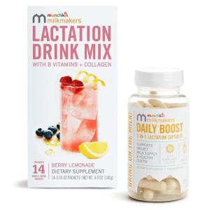imageMunchkin Milkmakers Oatmeal Chocolate Chip Lactation Cookie Bites and 2in1 Supplements  Supports Breast Milk Supply and Healthy DuctsLactation Supplement  Berry Lemonade Drink Mix