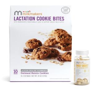 imageMunchkin Milkmakers Oatmeal Chocolate Chip Lactation Cookie Bites and 2in1 Supplements  Supports Breast Milk Supply and Healthy DuctsLactation Supplement  Oatmeal Raisin Cookies