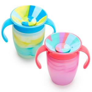 imageMunchkin Miracle 360 Trainer Sippy Cups with Handles Spill Proof 7 Ounce Tropical Swirl 2 Pack BluePink
