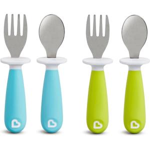 imageMunchkin Raise Toddler Fork and Spoon Utensil Set Rest Keeps Tip Off Table BPA Free 4 Pack BlueGreenBlueGreen