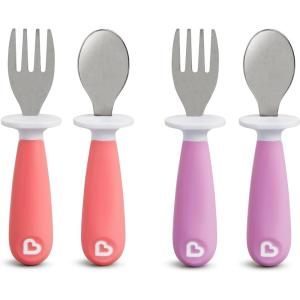 imageMunchkin Raise Toddler Fork and Spoon Utensil Set Rest Keeps Tip Off Table BPA Free 4 Pack BlueGreenPinkPurple