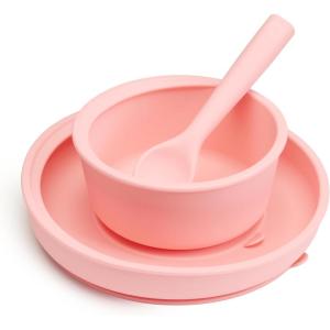 imageMunchkin Silicone Baby Feeding Set Toddler Suction Bowl Plate and Spoon Baby Led Weaning and Infant Self Feeding Cest Silicone Mealtime Set 4 Months and Up BPA Free MintCoral
