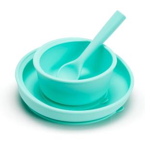 imageMunchkin Silicone Baby Feeding Set Toddler Suction Bowl Plate and Spoon Baby Led Weaning and Infant Self Feeding Cest Silicone Mealtime Set 4 Months and Up BPA Free MintMint