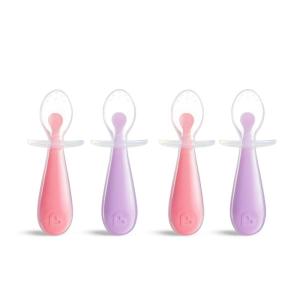 imageMunchkin Silicone Scoop Trainer Spoons with Choke Guard for Baby Led Weaning 4 Count PinkPurplePinkPurple