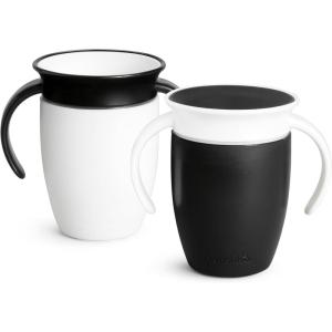 imageMunchkin Sippy Cup for 6 Month Old and Up Spill Proof Miracle 360 Toddler Cups with Transition Handles 7 Ounce 2 Pack BlackWhite7 Ounce