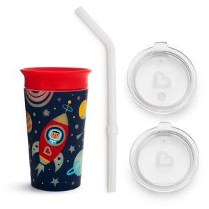 imageMunchkin Sippy Cup for Toddlers Miracle 360 Glow in the Dark Cup with Straw Cup and Open Sipper Lid Grow with Me Kit 9 Ounce Astronaut