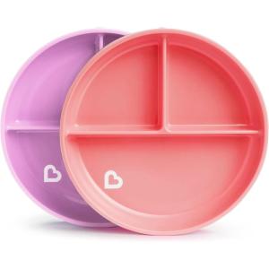 imageMunchkin Stay Put Suction Plates for Baby and Toddler 3 Divided Sections  PinkPurplePinkPurple