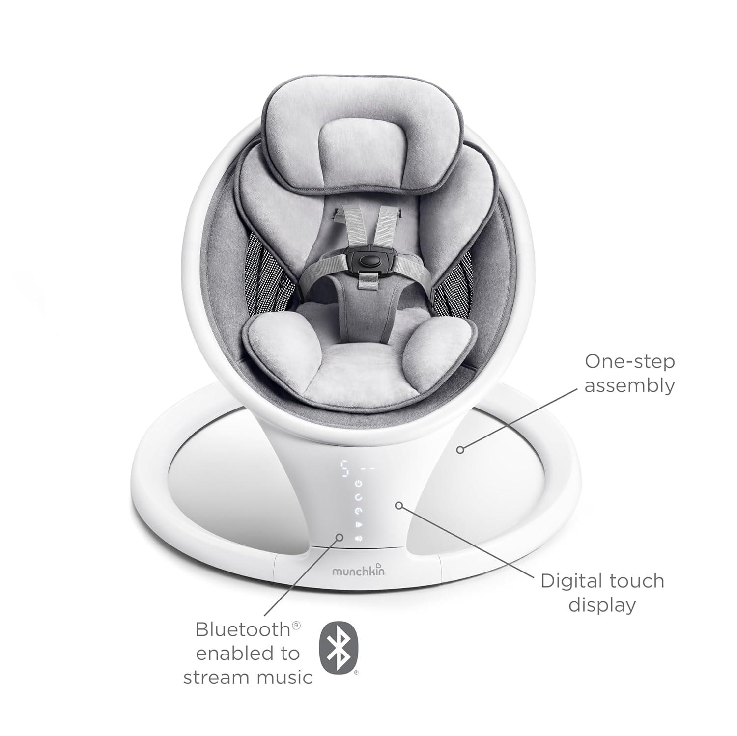 imageMunchkin Baby Swing Portable and Lightweight Bluetooth Enabled Electric Infant Rocker with Natural Sway in 5 Ranges of Motion Newborn Nursery Essentials WhiteGreySwing