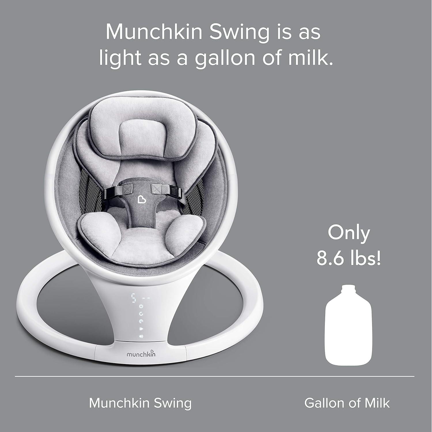 imageMunchkin Baby Swing Portable and Lightweight Bluetooth Enabled Electric Infant Rocker with Natural Sway in 5 Ranges of Motion Newborn Nursery Essentials WhiteGreySwing
