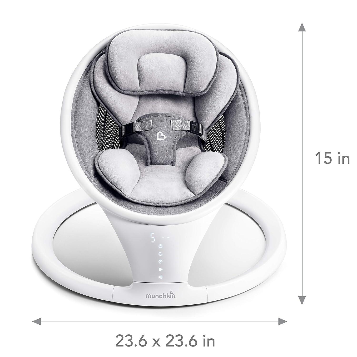 imageMunchkin Baby Swing Portable and Lightweight Bluetooth Enabled Electric Infant Rocker with Natural Sway in 5 Ranges of Motion Newborn Nursery Essentials WhiteGreySwing