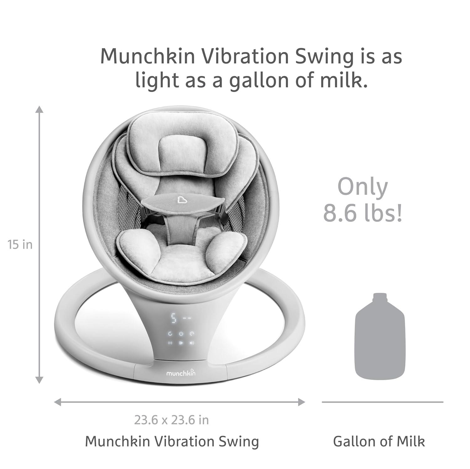 imageMunchkin Baby Swing Portable and Lightweight Bluetooth Enabled Electric Infant Rocker with Natural Sway in 5 Ranges of Motion Newborn Nursery Essentials WhiteGreySwing with Vibration