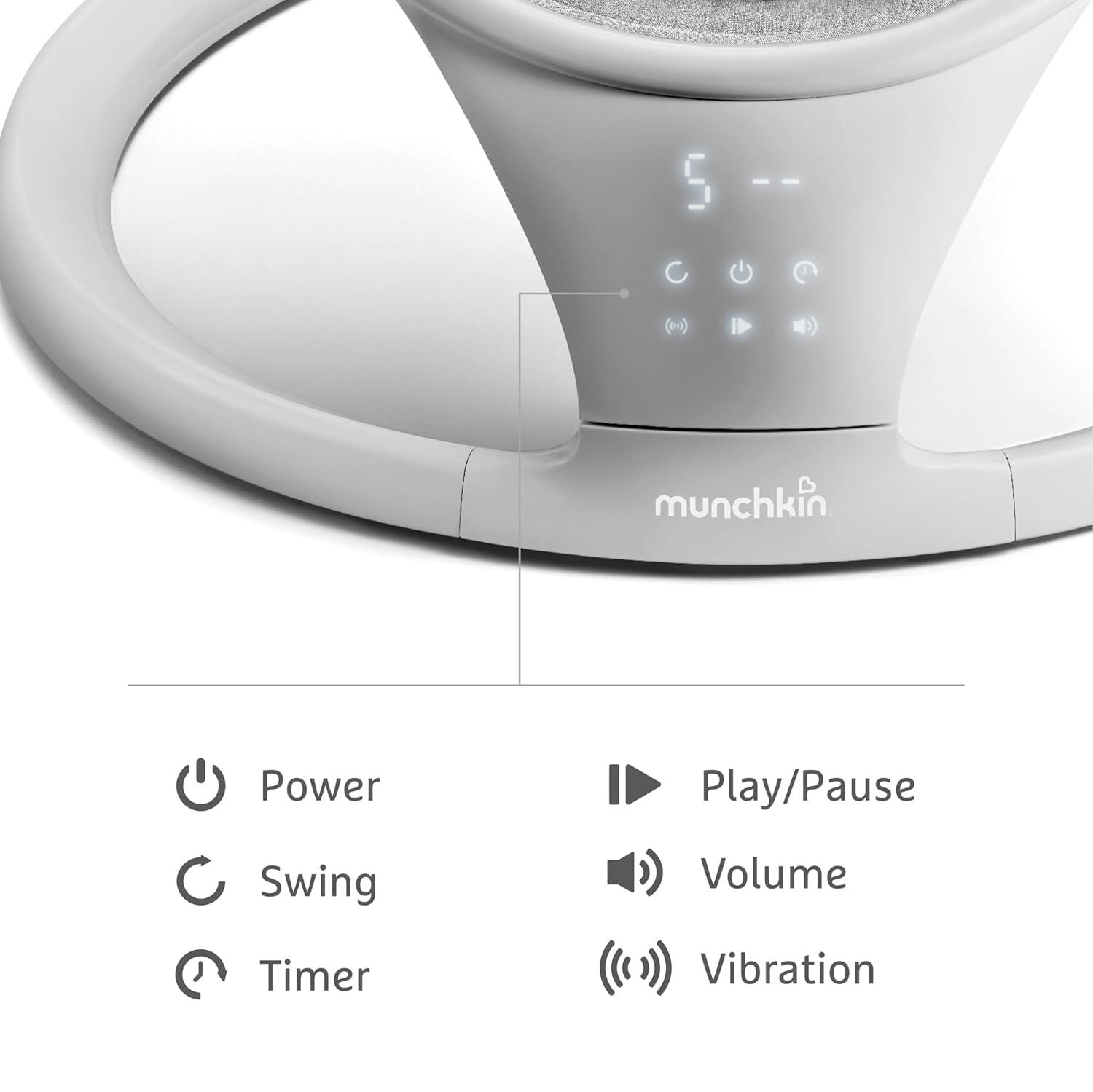 imageMunchkin Baby Swing Portable and Lightweight Bluetooth Enabled Electric Infant Rocker with Natural Sway in 5 Ranges of Motion Newborn Nursery Essentials WhiteGreySwing with Vibration