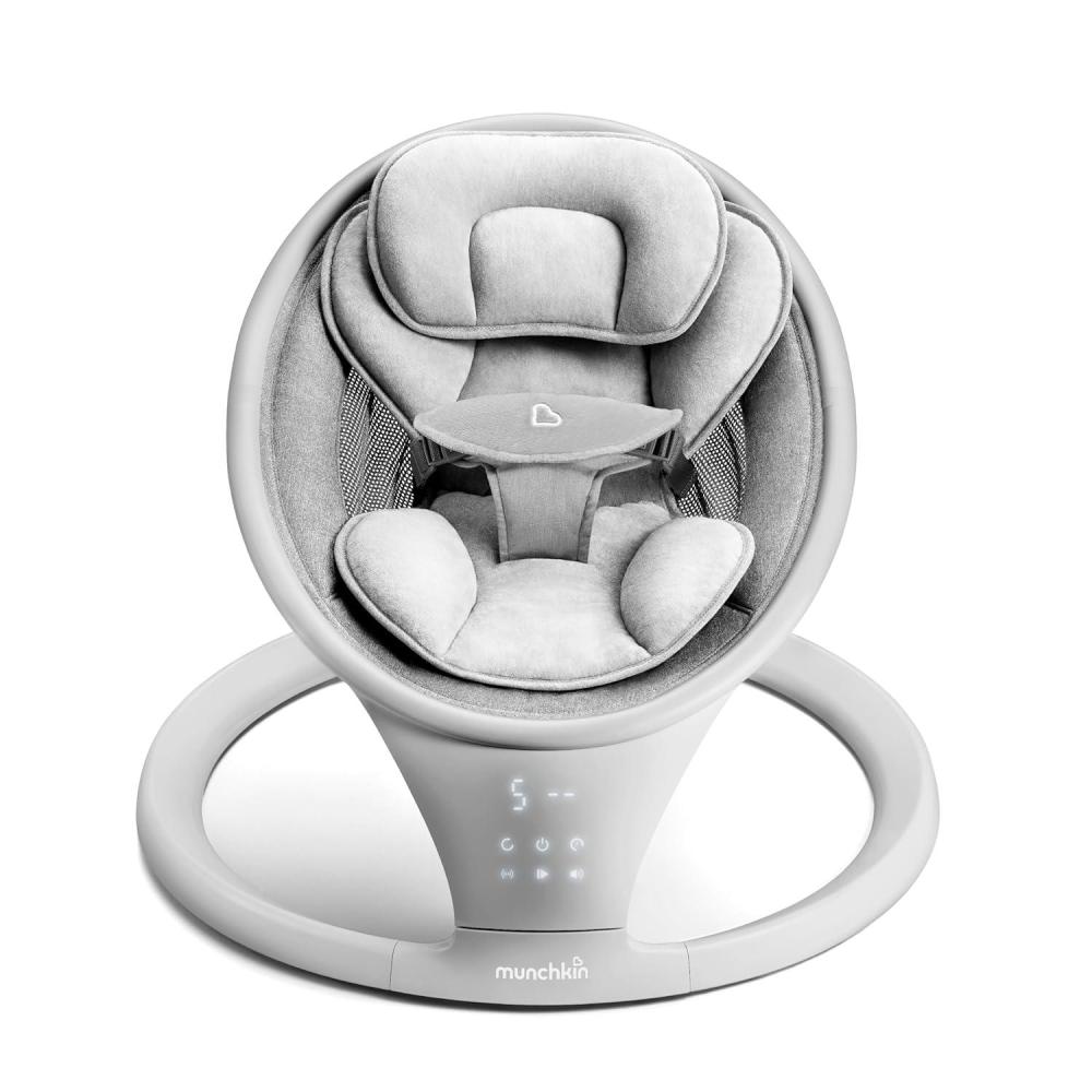 imageMunchkin Baby Swing Portable and Lightweight Bluetooth Enabled Electric Infant Rocker with Natural Sway in 5 Ranges of Motion Newborn Nursery Essentials WhiteGreySwing with Vibration