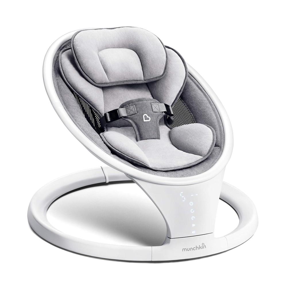 imageMunchkin Baby Swing Portable and Lightweight Bluetooth Enabled Electric Infant Rocker with Natural Sway in 5 Ranges of Motion Newborn Nursery Essentials WhiteGreySwing