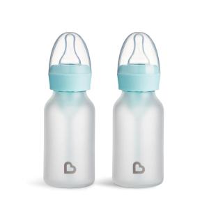 imageMunchkin Bond Silicone Coated Glass Baby Bottles  AntiColic Feeding System with Natural Feel Nipples 4 Ounce 2 Pack BlueBlue