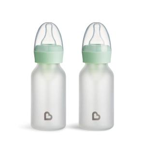 imageMunchkin Bond Silicone Coated Glass Baby Bottles  AntiColic Feeding System with Natural Feel Nipples 4 Ounce 2 Pack BlueGreenMint